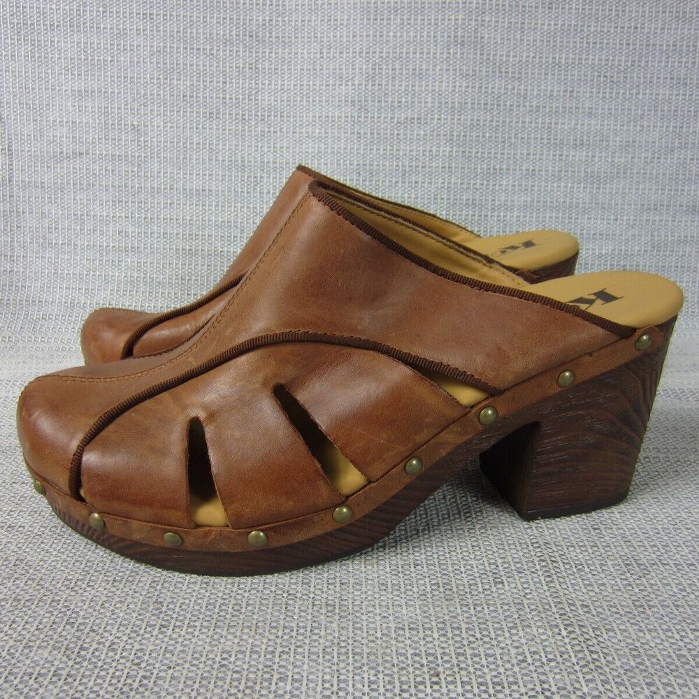 Korks Clog Sandal Women 9 Brown Leather Mule Block Heel Slip On Platform Western